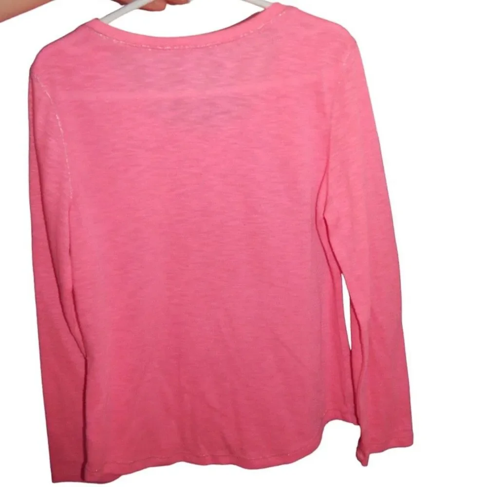 Justice Girls Size 8 Light Pink Long Sleeve Top w/ Lace Shoulder & Pocket Detail